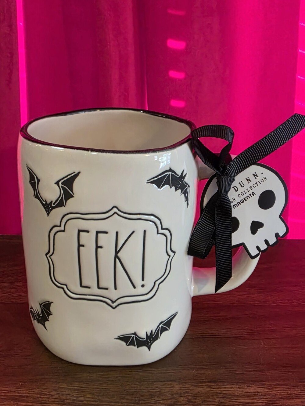 Rae Dunn White and Black Bat 'EEK!' Halloween Ceramic Mug NWT